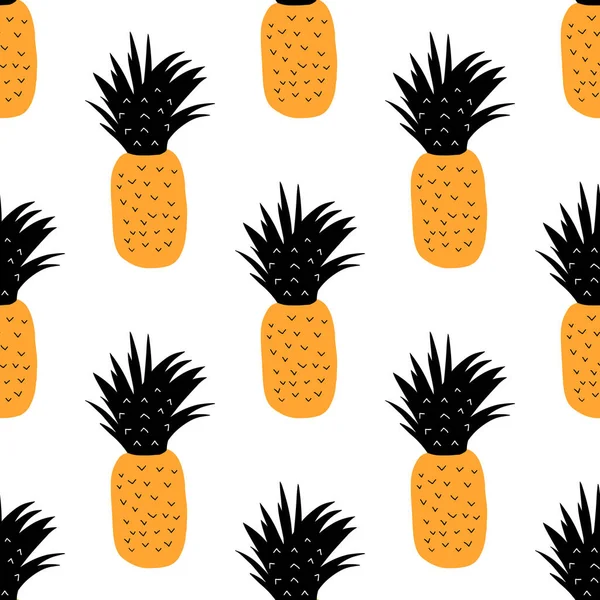 Naadloos patroon oranje zwart ananas op witte achtergrond. — Stockvector
