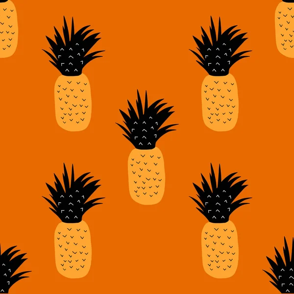 Naadloos patroon oranje ananas oranje achtergrond cartoon stijl — Stockvector