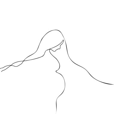 Vektör çizgisi çizimi. Anne kucağında bebek taşıyor. Annelik. Contour sembolü. izole edilmiş çizgi