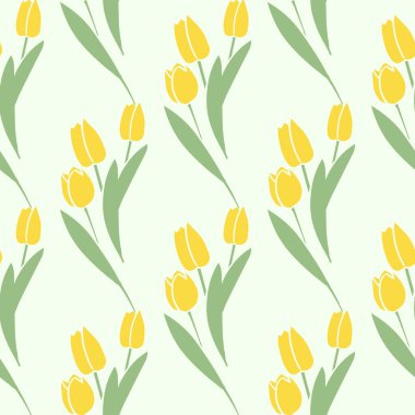 Vektör desensiz laleler sarı yeşil renk, Botanik Çiçek Dekorasyon deseni.