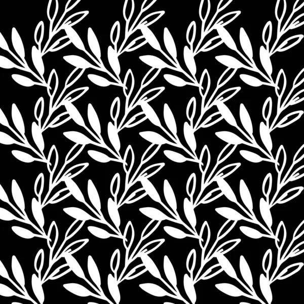 Vettore modello senza soluzione di continuità foglie di colore bianco nero, Botanical Floral Decorazione Texture — Vettoriale Stock