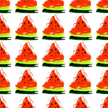 Beyaz arka planda karpuz dilimleri olan kusursuz bir desen.