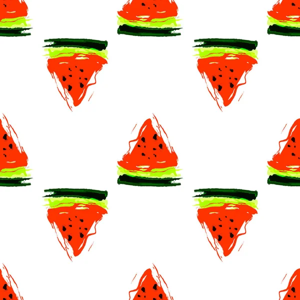 Nahtloses Muster mit Scheiben Wassermelone auf weißem Hintergrund — Stockvektor