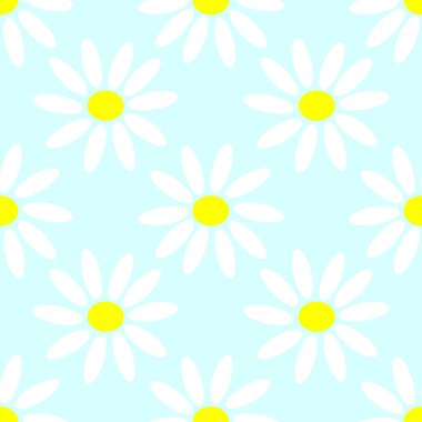 Mavi arkaplanda papatya çayı deseni, Botanik Çiçek Dekorasyonu Duvar Kağıdı