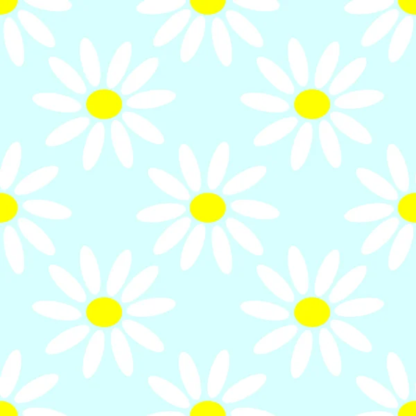 Patrón de manzanilla sobre fondo de color azul, fondo de pantalla de textura de decoración floral botánica — Vector de stock