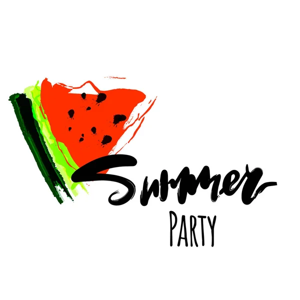 Hand lettering text summer party and illustration watermelon — Stock Vector