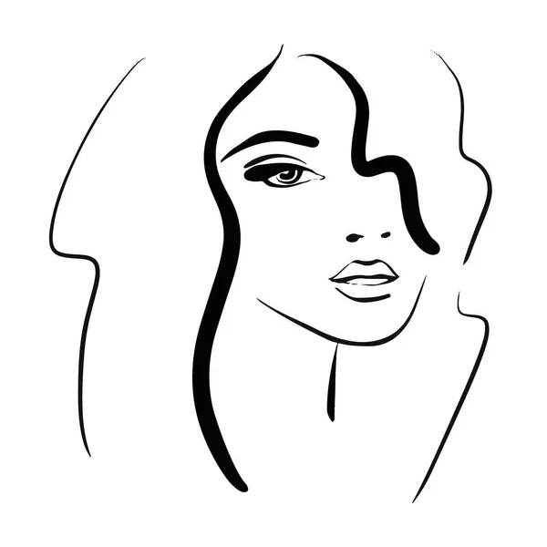 Ilustración vectorial una mujer cara línea arte dlack color aislado en blanco — Vector de stock