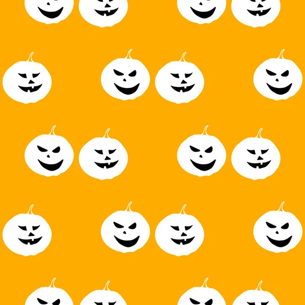 Nahtlose Musterillustration eines Cartoon-Halloween-Kürbisse Lächeln Gesicht auf orange — Stockvektor