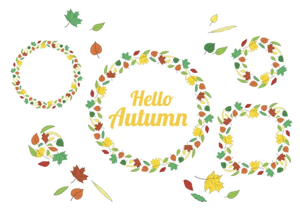 Hello Podzimní věnec podzimní listy izolované na bílém — Stockový vektor
