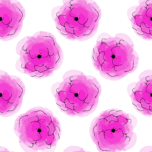 Vektor Illustration nahtlose Muster Aquarell rosa Blumen auf weiß — Stockvektor