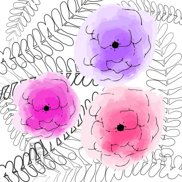 Εικονογράφηση διάνυσμα ακουαρέλα ροζ λουλούδια σε λευκό — Διανυσματικό Αρχείο