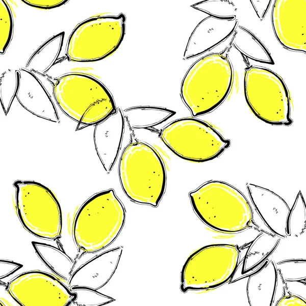 Векторная иллюстрация бесшовный узор на фоне желтого лимона на белом — стоковый вектор