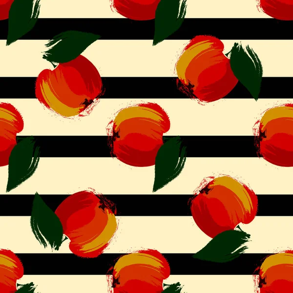 Mustervektorillustration roter Apfel auf hellgelbem Hintergrund mit schwarzen Streifen — Stockvektor