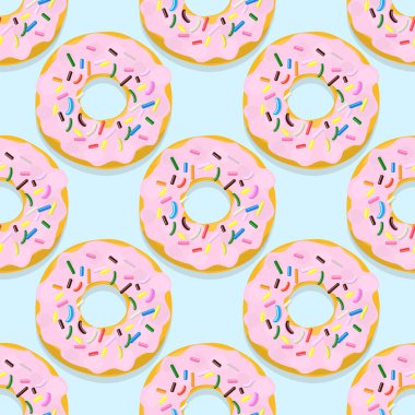 Mavi üzerine pembe jöleli donutların kusursuz çizimi.