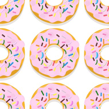 Pembe jöleli donutların bembeyaz desenli vektör çizimi