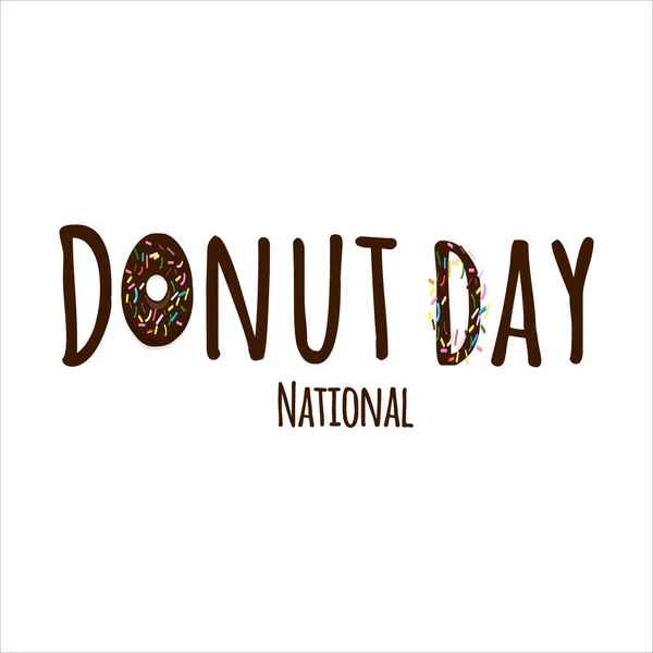 Journée nationale Donut texte dans le style de dessin animé isolé sur blanc — Image vectorielle