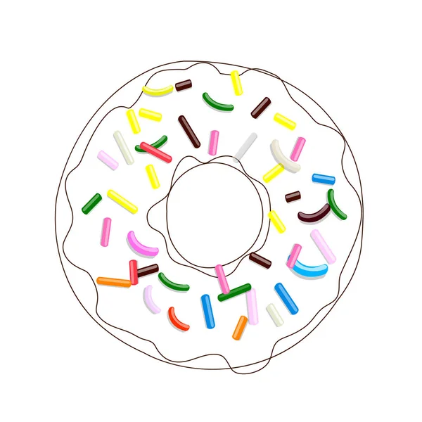 बहु रंगीन पेस्ट्री टॉप के साथ लाइन आर्ट में डोनट सफेद पृष्ठभूमि पर अलग — स्टॉक वेक्टर