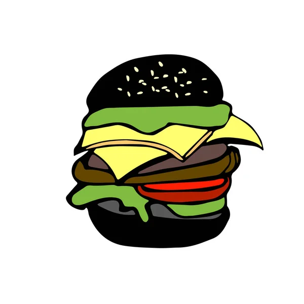 Ilustración vectorial una gamburger negra en estilo de dibujos animados aislada en blanco — Vector de stock