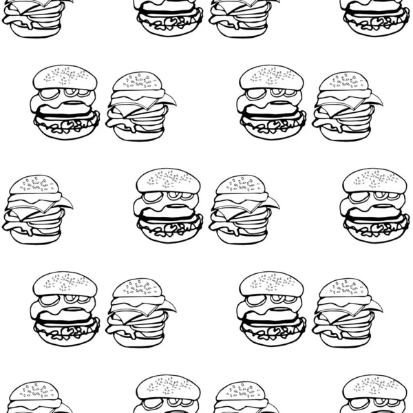 Illustrazione vettoriale modello senza soluzione di continuità un hamburger contorno su bianco — Vettoriale Stock