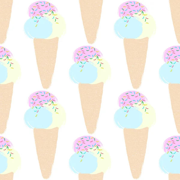 Векторный бесшовный шаблон иллюстрации мороженое в мультяшном стиле пастельного цвета в белом — стоковый вектор