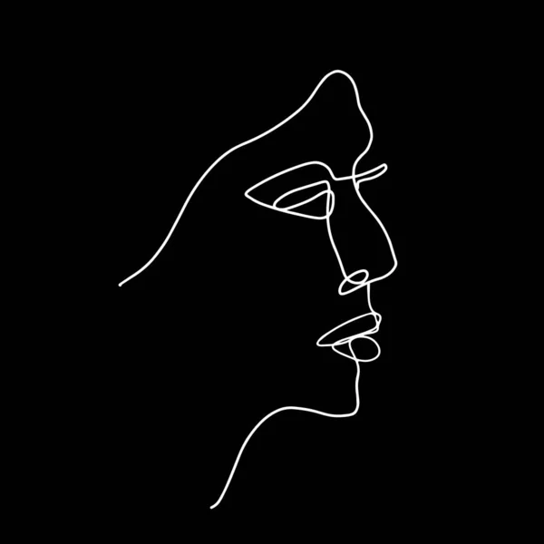 Vektor illustration kvinnligt ansikte i linje konst stil isolerad på svart — Stock vektor