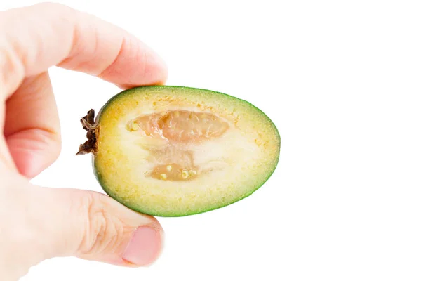 Juicy and ripe feijoa isolated on a white background. Healthy autumn fruit. — Stock Photo, Image