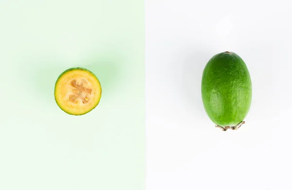 Juicy and ripe feijoa isolated on a white background. Healthy autumn fruit. — Stock Photo, Image