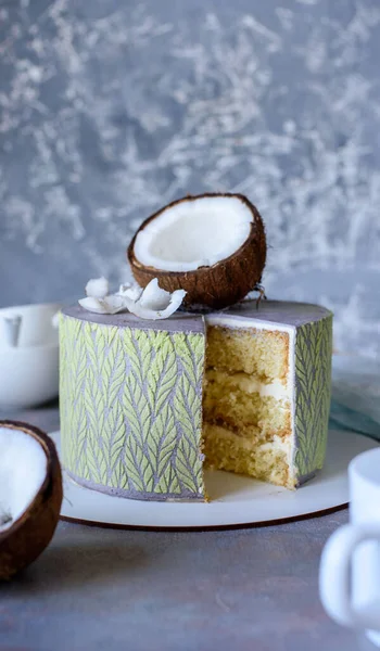 Delicious cake with coconut. and pieces of pineapple inside. Dessert