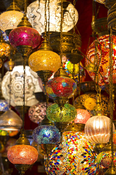 Traditional Asian lanterns of colored glass