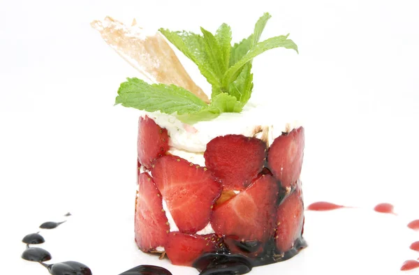 Strawberry dessert decorated with mint — Stock Photo, Image