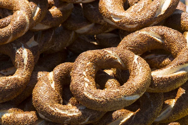 Background with Turkish bagels simit,