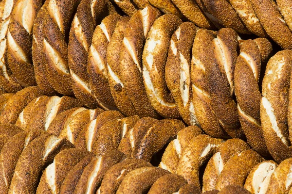 Background with Turkish bagels simit, — Stock Photo, Image