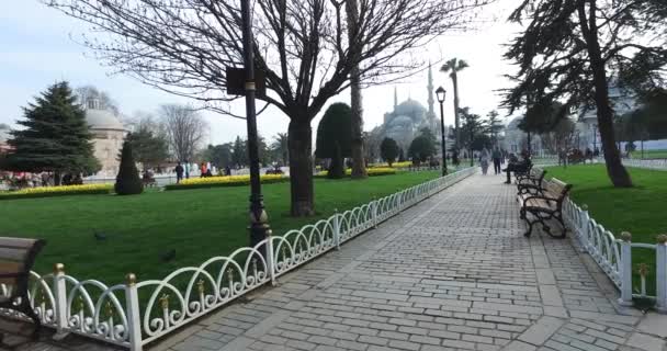 Sultanahmet Square tempat bagi wisatawan untuk berkunjung ke Istanbul — Stok Video