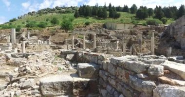 Antik kalıntıları şehir Efes Celsus Kütüphanesi Binası, amfitiyatro tapınaklar ve sütunları antika. Unesco Dünya Mirası listesi için aday 