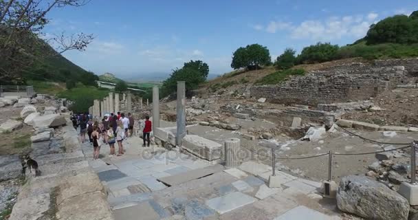 Les ruines de l'ancienne ville antique d'Ephèse le bâtiment de la bibliothèque de Celsus, les temples et les colonnes de l'amphithéâtre. Candidat à la Liste du patrimoine mondial de l'UNESCO — Video