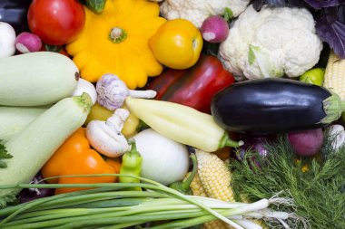 Taze sebze domates salatalık kabak ve yeşillik arka plan