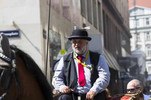 Carruajes tradicionales tirados por caballos con taxis para que los turistas paseen por las antiguas calles de Viena . —  Fotos de Stock