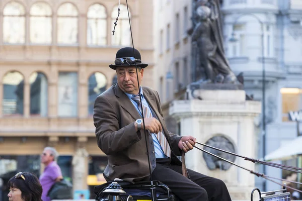 Geleneksel atlı arabaları ile eski Viyana sokaklarında yürümeyi turistler için kabinler.