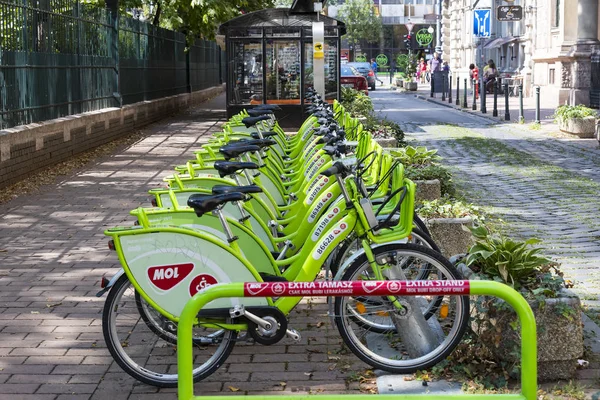Alquiler y estacionamiento de bicicletas de recreo en la ciudad de Budapest en Hungría —  Fotos de Stock