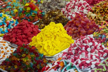 Yakından çekilen renkli jöleli şekerlerin arka planı