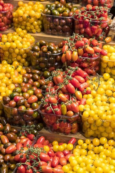 Antecedentes Variedades Maduras Tomates Cherry — Foto de Stock