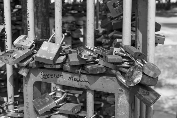 Budapest Ungheria Agosto 2017 Locks People Love Street Fence Center — Foto Stock