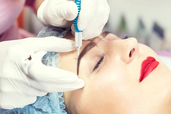 Microblading Augenbrauen Workflow Schönheitssalon — Stockfoto