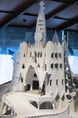 BARCELONA, SPAIN - 11 JANUARY 2018: Gaudi's exhibition center presents a permanent exhibition Walking with Gaudi where the architect's personal belongings and test models of his robot are presented. clipart