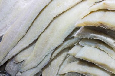 Arka planını dondurulmuş balık fileto Atlantik Okyanusu beyaz çeşitleri.