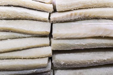 Arka planını dondurulmuş balık fileto Atlantik Okyanusu beyaz çeşitleri.