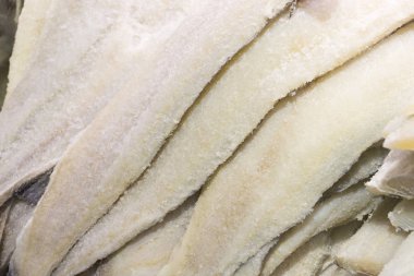 Arka planını dondurulmuş balık fileto Atlantik Okyanusu beyaz çeşitleri.