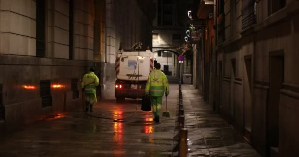 Barcelona Spain January 2018 Pembersihan Otomatis Malam Jalan Jalan Kuarter — Stok Video