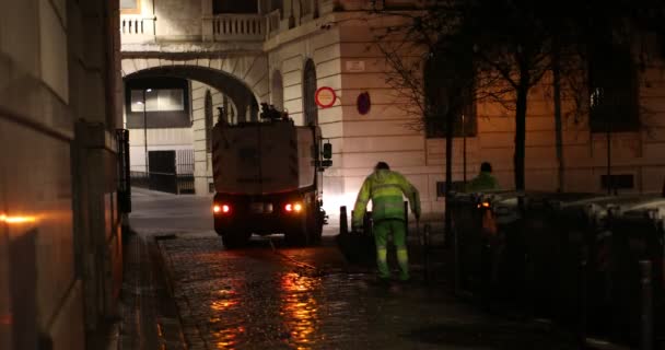 Barcelona Spagna Gennaio 2018 Pulizia Notturna Automatizzata Delle Strade Del — Video Stock