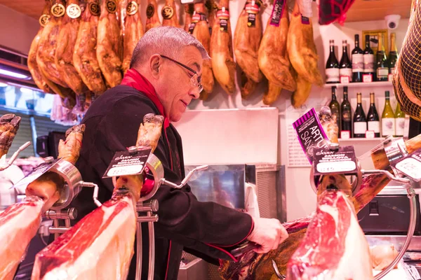 Barcelona Spanien Januari 2018 Gamla Livsmedelsmarknaden Barcelona Boqueria Säljer Mat — Stockfoto